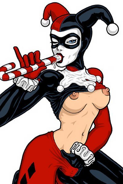 Harley Quinn with a wonderfully sexy costume malfunction.