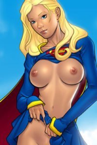 Supergirl peels back her blue costume.