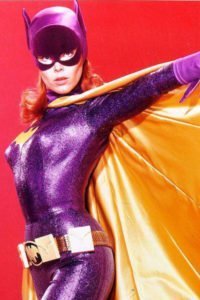 Yvonne Craig in her sexy form-fitting Batgirl costume.