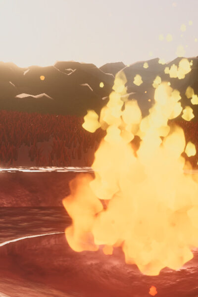 a roaring fire at sunset.