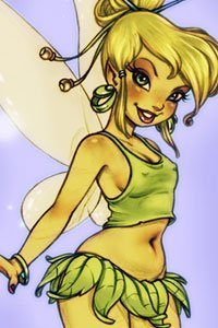 A perky, hippy Tinkerbell shyly invites the viewer.